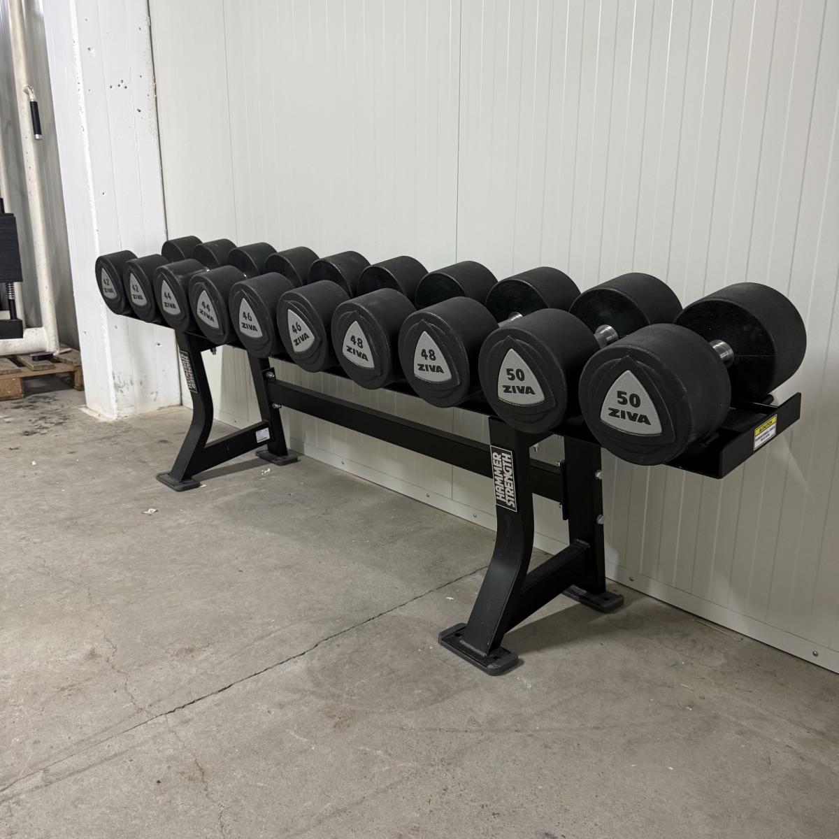 Hammer Strength Dumbellrek + Ziva Dumbells 42 t/m 50 kg